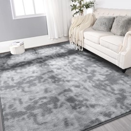 Gifeas Large Ultra Soft Modern Area Rugs for Living Room Bedroom, 7x10 Feet Tie-Dyed Light Grey Thickened Memory Foam Indoor Carpets, Non-Slip Comfy Rug for Boys Girls Nursery Room Home Decor