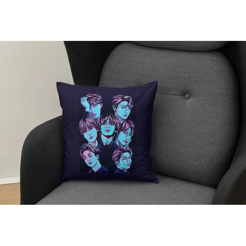 Cojin Decorativo Bts Rostros Artistico Unico Coreano 50x50cm Bts Liso