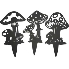Decorative Mushroom Garden Stakes Black Garden Fairy Tale Mushroom Garden Stakes Metal Silhouette Art, Set of 3 (3, Matte Black)