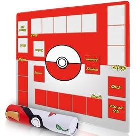 Playmat for Trading Card Game - Stitched Play Mat with Tube for Card Gameplay with Zones, 2 Player Trainer Game Playing Mats (Red-1)