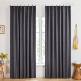 Deconovo Pinch Pleated Curtains for Bedroom, Full Blackout Linen Curtains for Living Room, Solid Thermal Insulated Drapes.,Dark Grey,50Wx95L,2 Panels