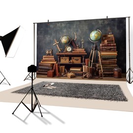 YongFoto 3x2m Photography Backdrop School Retro Books Globe Classroom Interior Vintage Background for Kids New Born Baby Shower Enrollment Back to School Party Decor Portrait Photo Studio Props