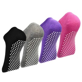 Yoga Socks Non-Slip Socks – 4 Pairs Pilates Trampoline Ballet Socks for Women Men 35-46, 3# Grey + Purple + Black + Pink