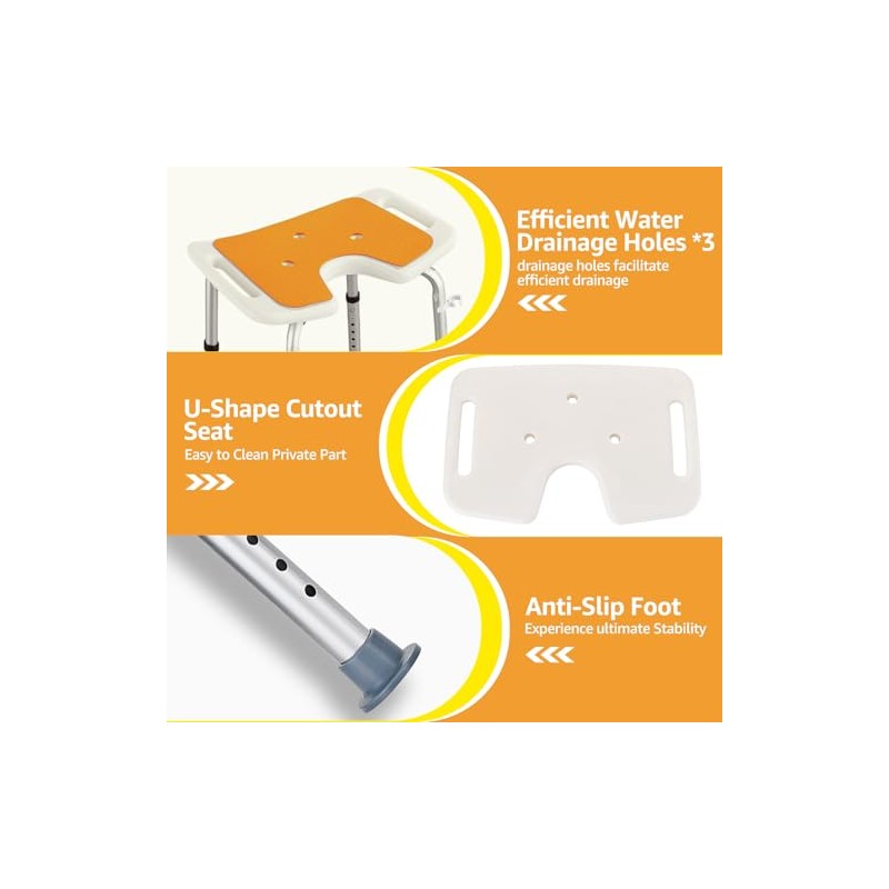 U-shaped Shower Stool to Sit on in Shower, Adjustable Height