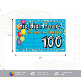 Barker Creek Recognition Awards, 100th Day, Celebrate Student Achievements with These Colorful Awards, 30 Awards per Pkg, 8.5" x 5.5" (426)