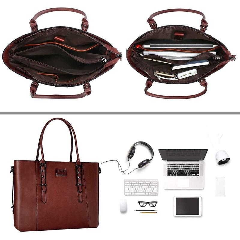 MOSISO PU Leather Laptop Tote Bag for Women (17-17.3 inch),