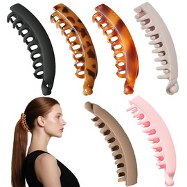 6 PCS Banana Hair Clip, Large Banana Clips for Thick Hair, Strong Hold Ponytail Holder for Women - Black, Khaki, Grey, Pink, Tortoise Shell, Coffee Amber