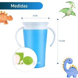 Bluelander Vaso Entrenador 360 para Bebé, Autobloqueo, Antiderrames, Antifugas, Taza de Entrenamiento 280 ml, 9.5 Oz, Fabricado con PP, Silicona de Calidad, Libre de BPA No Tóxico, 2 Pzas (Azul/Verde)