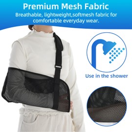 Mesh Black Shoulder Sling Lightweight and Breathable, Arm Sling Shoulder Immobilizer for Showering, Arm Sling for Elbow Injury Relieve Pain, Universal Sling for Arm with Flexible Adjustment Men Women