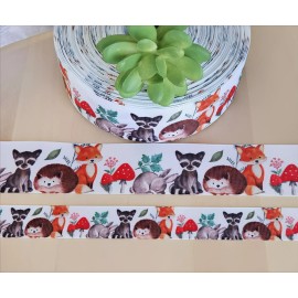 Unbranded 7/8 & 1.5" (1 YD) Woodland Animal Grosgrain Ribbon Fox  Bunny Hedgehog Mushrooms - 1.5 inch