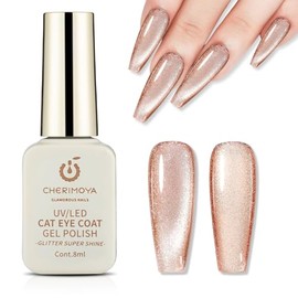 CHERIMOYA Esmalte de Uñas de Gel Ojos de Gato Ultra Brillo 8ml  Lámpara UV para Mujer,Cat Eye Gel Polish de Salón y DIY en Casa (091 Champán Dorado)  
