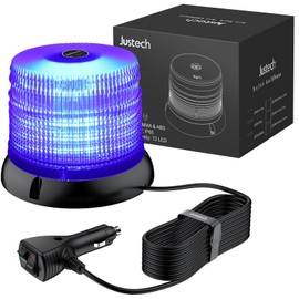 Justech 12/24V Flashing Beacon 40W 40 LED Emergency Warning Strobe Light 7 Flash Modes Waterproof with Magnetic Base for Truck Vehicle (Blue Lens, Blue Light, 72 LED, with 5M Cable)