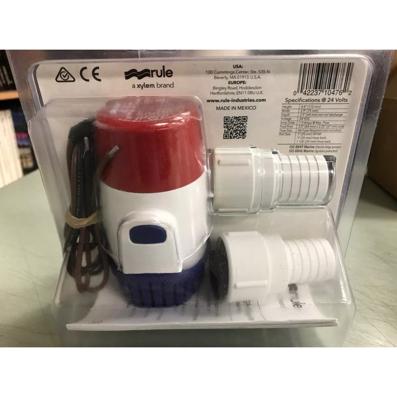 RULE BILGE PUMP RULE 27DA-24 VOLT 1100GPH RULE 1-1/8 HOSE