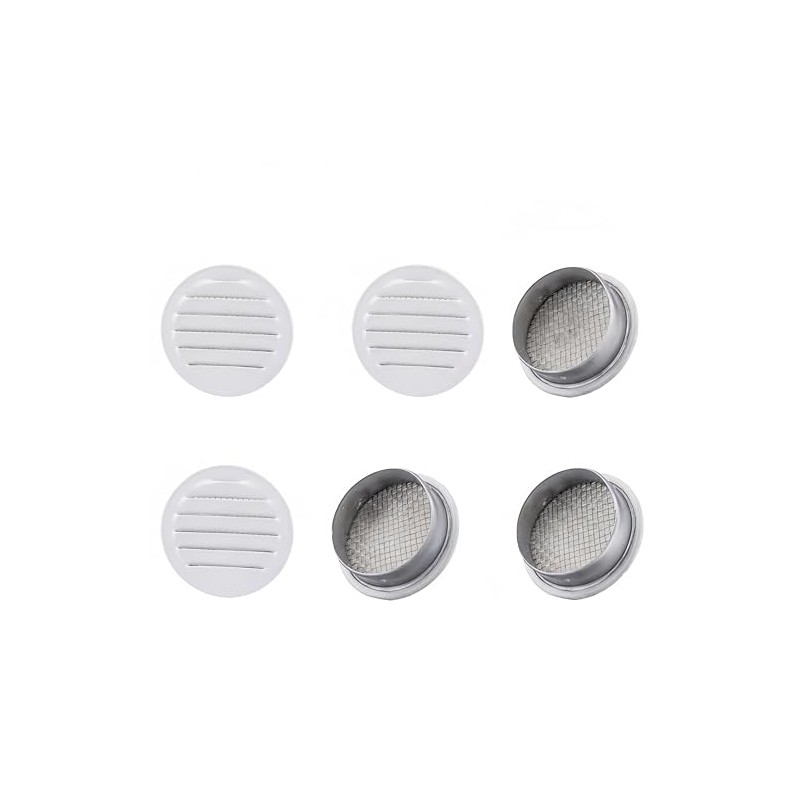 Round Aluminum Louver with Insect Screen, 2 Inches, White, 6-Pack