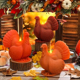 Fall Flameless Candles Thanksgiving Decor - Turkey Figural Real Wax Battery Powered Flickering LED Candles with Timer Remote, Fall Harvest Decorations for Home Centerpieces for Dinner Table, Set of 3