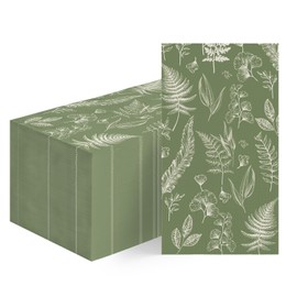 Horaldaily 100 Spring Disposable Paper Decorative Guest Napkins, Hand-drawing Fern Plant Ginkgo Leaf Hand Towel for Party Lunch Dinner Kitchen Bathroom