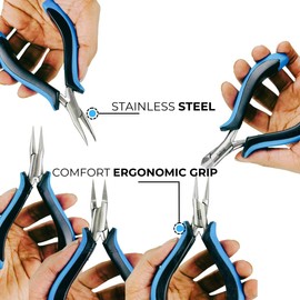 5 Piece 5" (12.7 cm) Jeweler's Premium Pliers Set | Flat Nose, Bent Nose, Chain Nose, Sidecutter, Round Nose | | Dual-Color, Ergonomic Grip | Essential for Intricate Wirework & Jewelry Crafting