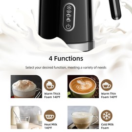 BioloMix Electric Milk Frother 4 in 1 Automatic Hot and Cold Milk Frother Warmer for Milk Latte Foam Maker Milk Hot Chocolates (Black)