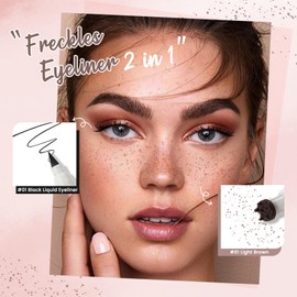 HOSAILY 2 in 1 Freckle Stamp Eye Liner Pen, Quick Dry Faux Freckles Black Liquid Eyeliner Pen, Natural Lifelike Waterproof Fake Freckle Stain Pencil Face Decoration Sunkissed Makeup#01 Light Brown