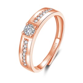 Kamise Silver Couples Ring for Men and Women, 925 Sterling Silver Partner Rings with Cubic Zirconia, Adjustable Promise Engagement Ring, Wedding Ring, Simple Open Wedding Rings Band Ring with Gift