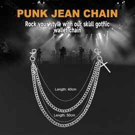 FloralGrace 1 Piece Trouser Chain for Men and Women Hip Hop Punk Jeans Chain Cross Jeans Chains Shorts Chains Gothic Accessories Punk Hip Hop Wallet Chain Silver, silver, L