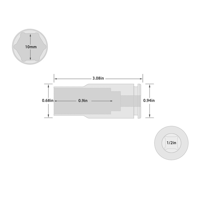 ZOYAKKI 1/2" Drive x 10 mm Deep 6 PT Impact