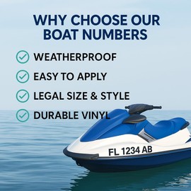 Boat Registration Numbers - 2 Custom Vinyl Decals with Boat Numbers and Letters - Boats Decals and Number Stickers for Yacht, Jet Ski, Boat
