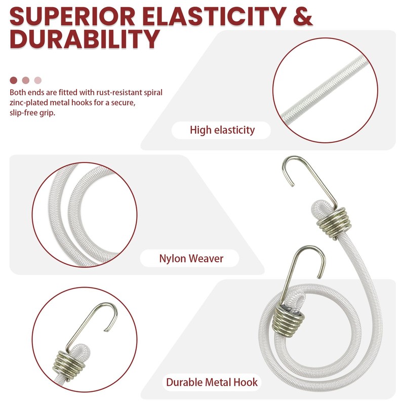 Diakey 22 Pack 10in White Small Bungee Cords with Hooks