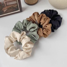 12 Satin Scrunchies Thick Elastic Hair Ties for Women Wrist Bands Assorted Set 