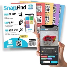 SnapFind Smart QR Code Labels – AI Auto-Labeling, No Typing! Storage Bins & Moving Containers – iOS & Android App – 20 Stickers (3" x 3") (Orange)