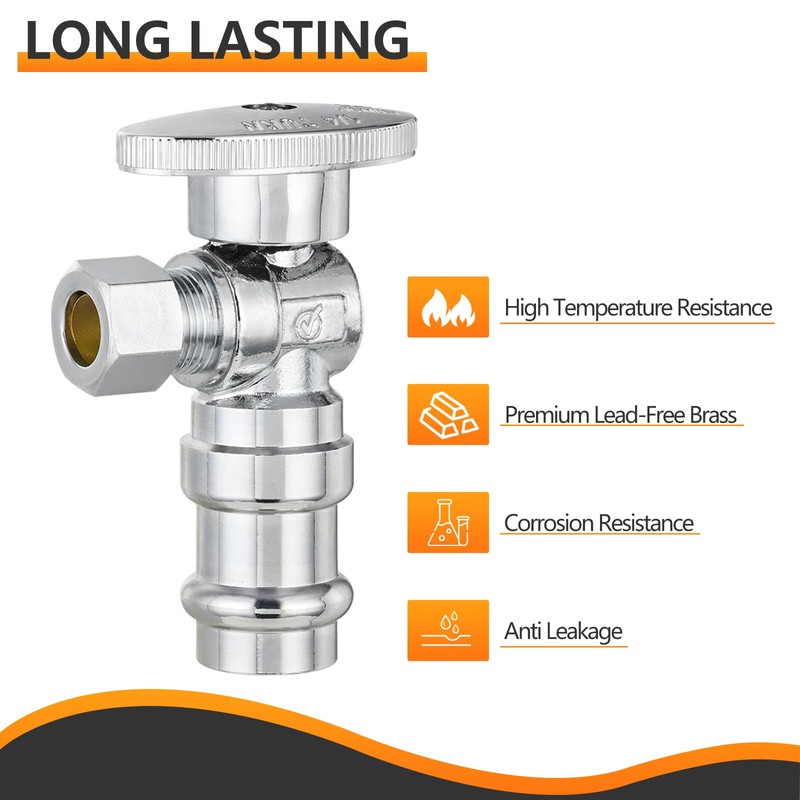 5-Pack HeSun Angle Stop Valve, 1/2" Copper Press x 3/8"
