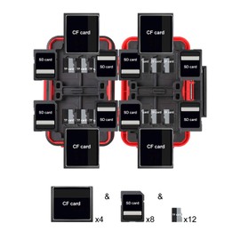 LYNCA 24 Slots Camera Memory Card Case Holder Water-Resistant Anti-Shock SD Card Case Holder Wallet for 8 SD Cards 4 CF Cards 12 Micro SD/TF Cards Storage Box, Compact Memory Cards Wallet (Red)