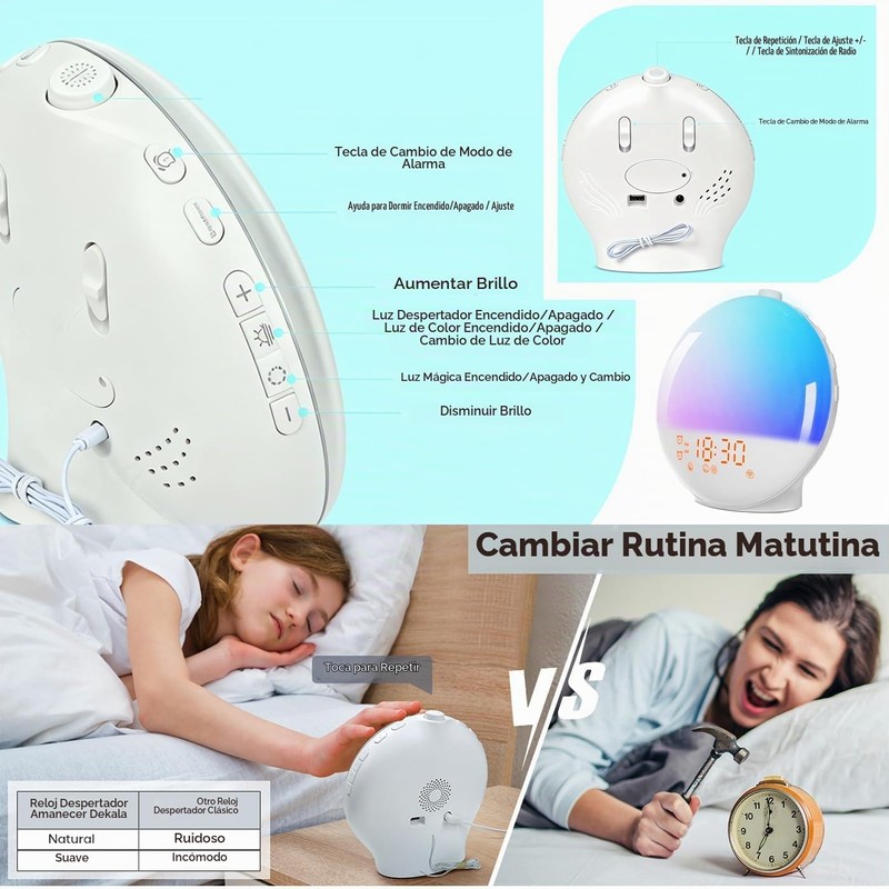 Despertador con Simulación de Amanecer YEXAOEKG VTYKJ y Doble Alarma