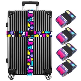 XioioiX Luggage Straps for Suitcases TSA Approved 4 Pack Adjustable Suitcase Strap, Luggage Strap, Luggage Belt Strap, Bag Straps for Luggage. Buckle Straps Travel Accessories (Cat-4 Pack)