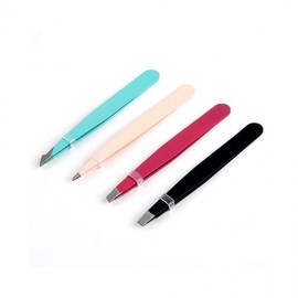 LuminaD Precision Tweezers for Eyelashes, Eyebrows, and Facial Hair Select/Tweezers (Pink Slanted) 2ea