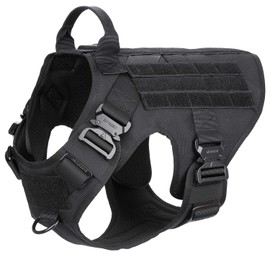 ICEFANG Tactical Dog Harness with 4X Metal Buckle,Dog MOLLE Vest with Handle,No Pulling Front Clip ,Hook and Loop Panel for Dog Custom Patch (XL (32"-39" Girth), Black)