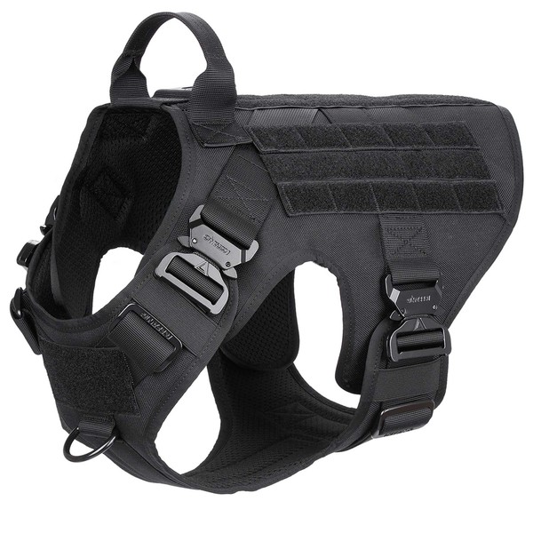 ICEFANG Tactical Dog Harness with 4X Metal Buckle,Dog MOLLE Vest