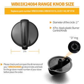 4 Pcs KIP 5F30 222D1140 Stove Knob Replacement for GE Stove Parts, WB03K10216 Burner Knobs for GE Gas Range Parts Black Plastic Stove Top Knobs JGB250DET2BB GE Cooktop Control Knobs (Black)
