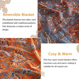 Boho Throw Blanket for Couch Sofa Bed, 100% Cotton Woven Quilt with Tassel 80”x90”, Super Soft Muslin Blanket with Oriental Universe Printed, Decorative Reversible Bed Blanket/Cover for All Seasons