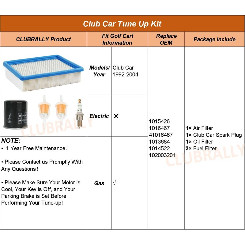 CLUBRALLY Golf Cart Tune Up Kit for Club Car DS