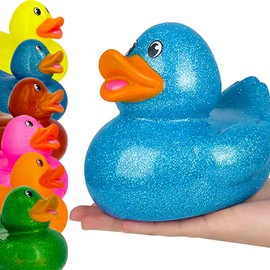 Giant Glitter Rubber Duck Toy with Sound Assortment Duckies for Kids, Bath Birthday Gifts Baby Showers Summer Beach and Pool Activity, 6" (6-Pack)
