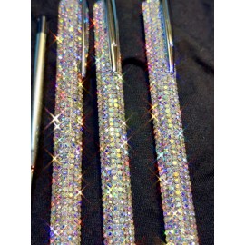 Unbranded 3 Pcs New AB Rhinestone Crystal Silver Ballpoint Pens Bling Black Ink Diamonds