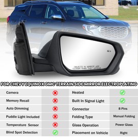 MOFOAP Passenger Side Mirror Compatible With 2018 2019 2020 2021 2022 2023 2024 Chevy Equinox GMC Terrain Mirrors With Power Glass Heated Turn Signal Blind Spot Replaces#84225387(Chrome)8 Pins
