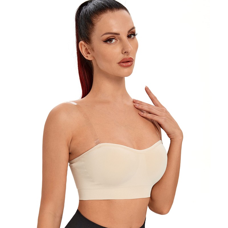 ANGOOL Women's Bandeau Strapless Bra without Underwire, Padded Bralette Bra,