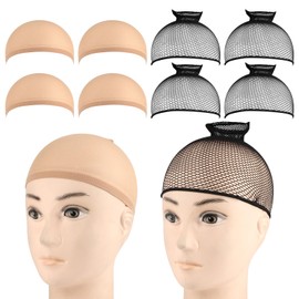Pack of 8 Breathable Hair Net, Hair Net for Wigs, Wig Cap, Ultra Thin Wig Cap, 4 Black Wig Caps, 4 Nude Beige Wig Caps, Wig Net Stretchable, Wig Caps Non-Slip