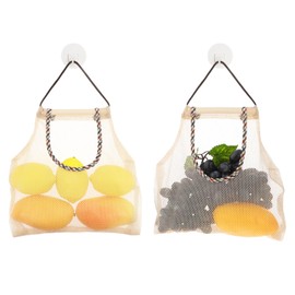 TIESOME Hanging Storage Mesh Bags, 2 PCS Nylon Reusable Mesh Tote Bag Produce Bags Portable Kitchen Hanging Storage Net Bag Washable Breathable Reusable Grocery Bags for Onions Garlics Potatoes(Beige)