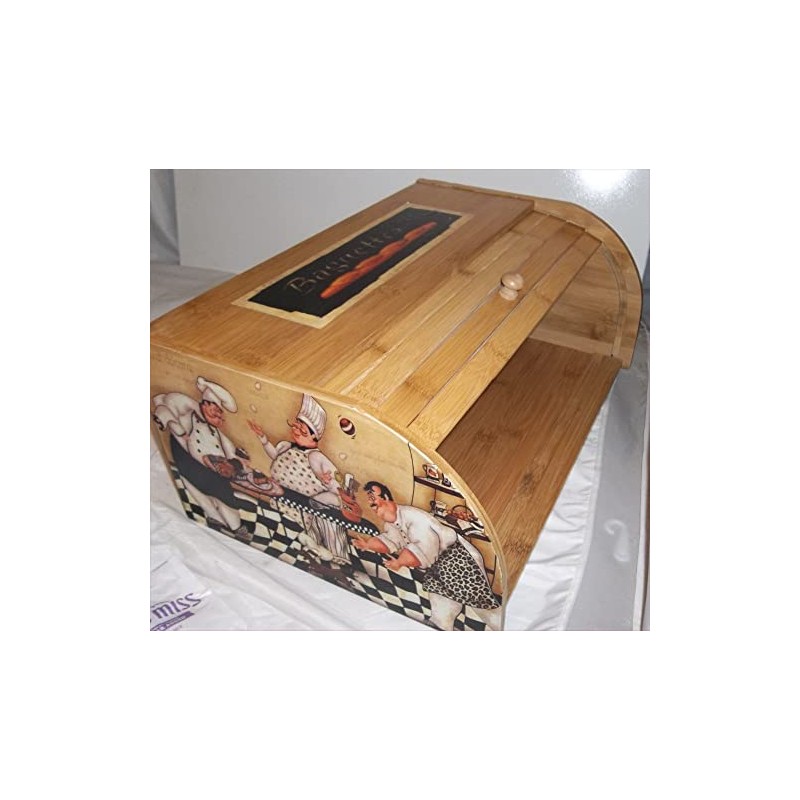 Fat Chef Bread Box Bamboo Waiter Kitchen Roll Top Bistro