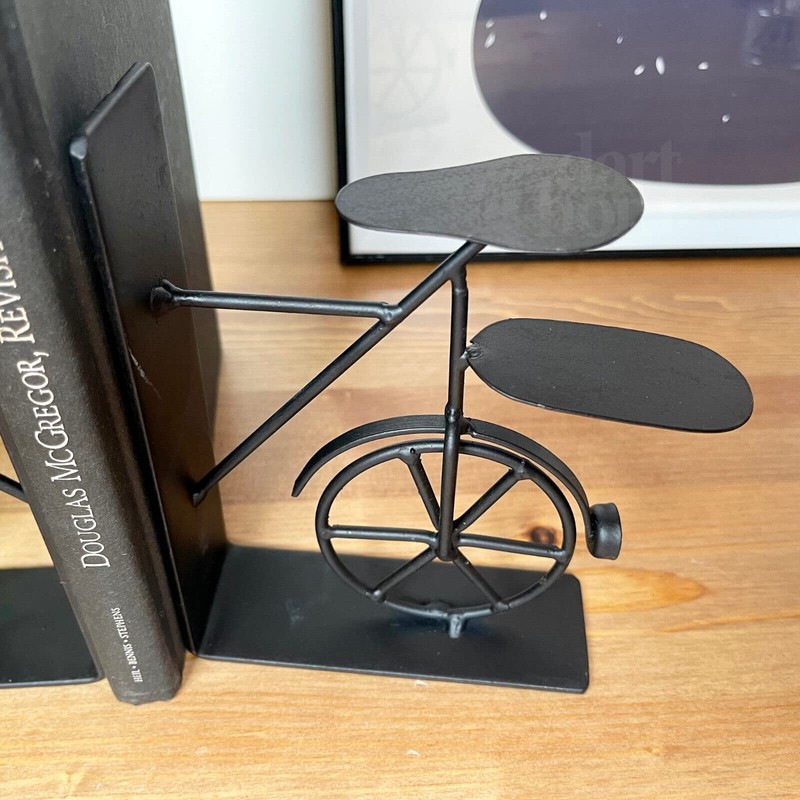 Bicycle Bookends Black Metal Vehicle Cycling Bike Riding Book Shelf