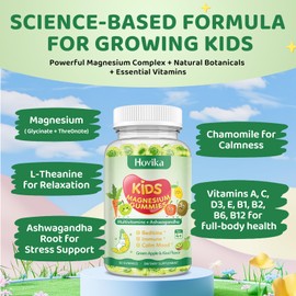 Magnesium Gummies for Kids - Magnesium Glycinate Gummies with L-Theanine, Chamomile & Multivitamins for Sleep, Calm & Focus - Green Apple & Kiwi Center-Filled Gummies 60 ct