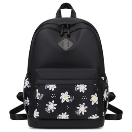 Black Backpack for School Teen Girls Backpacks Women Travel Laptop Back Pack Cute Floral Lightweight Todder Schoolbag Kids Bookbag Carry on Daypack